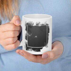 White Ceramic Mug with Black Cloud Square Design